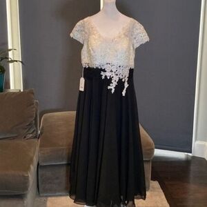 Elegant Black and White Lace Midi Dress